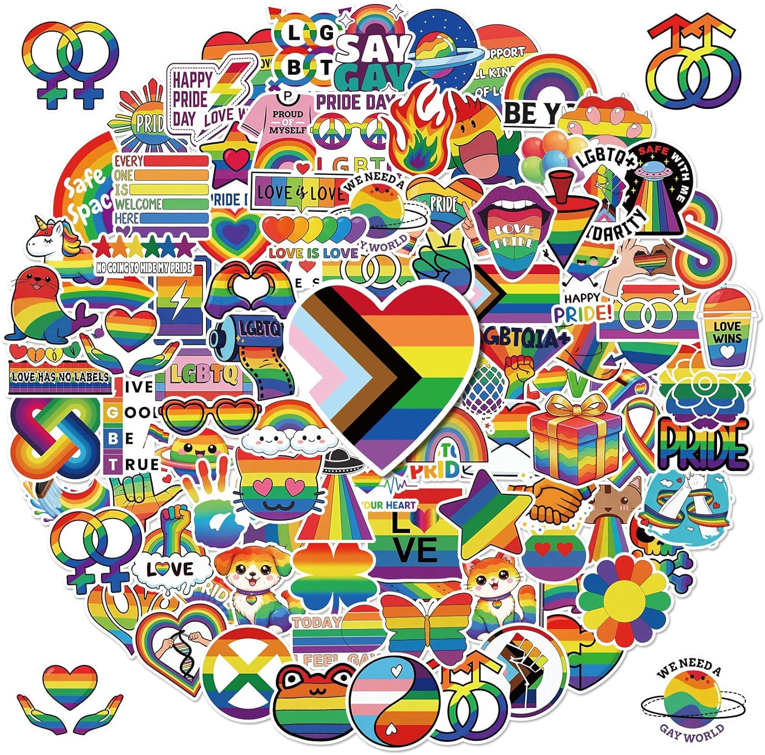 300Pcs Pride Stickers LGBTQ Pride Stickers Rainbow Vinyl Decals Pride Celebrate