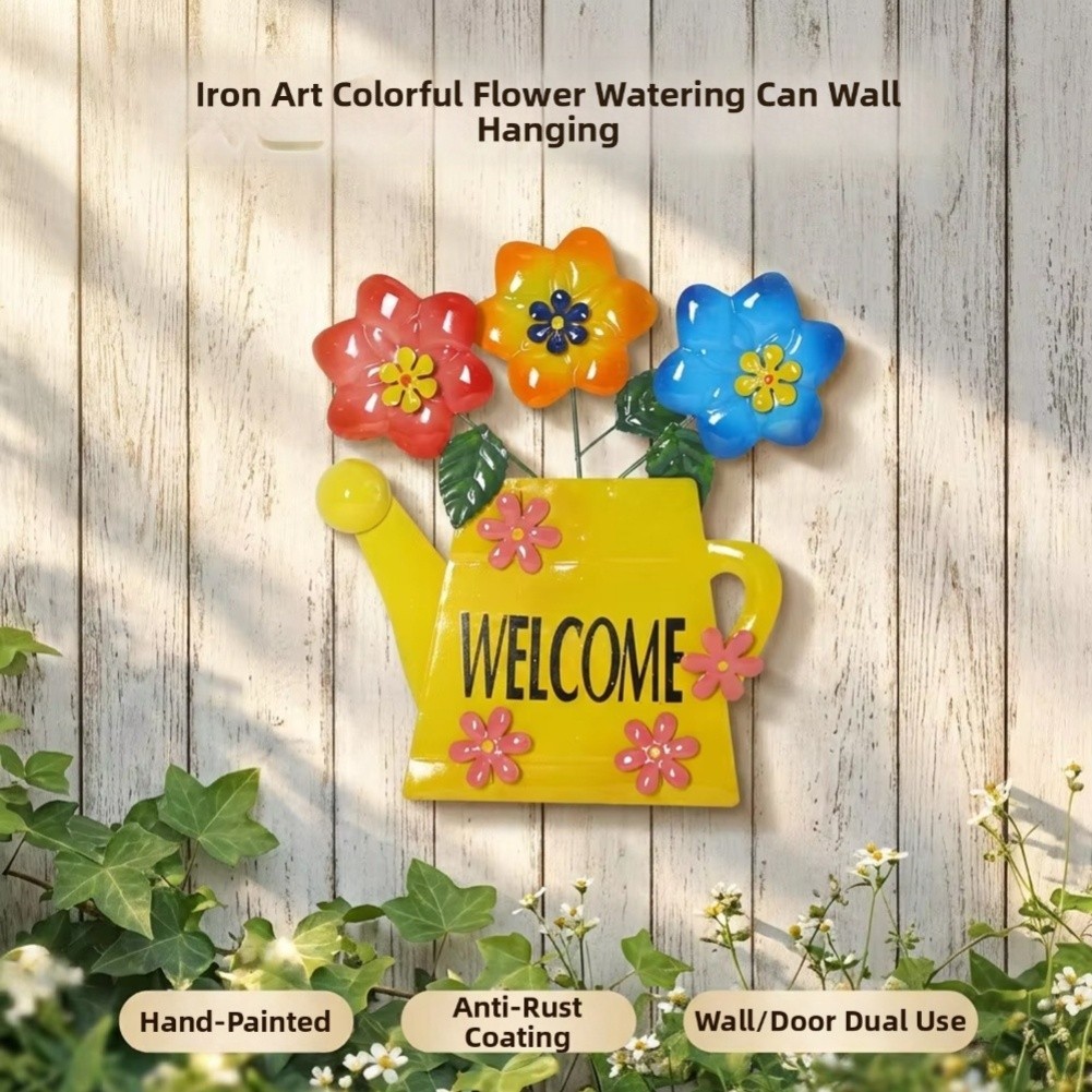 Rust Resistant Iron Watering Can Wall Hanging Decor for Patio Garden Entrance