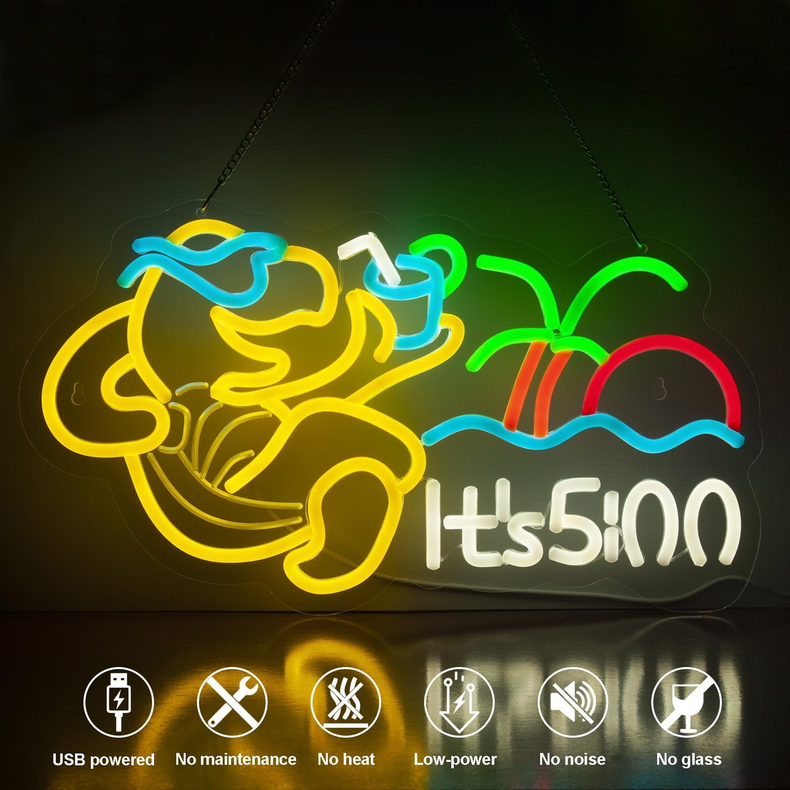 Turtle Have A Drink Neon Signs for Wall Decor, Its 5 00 O'clock Led Neon Ligh…