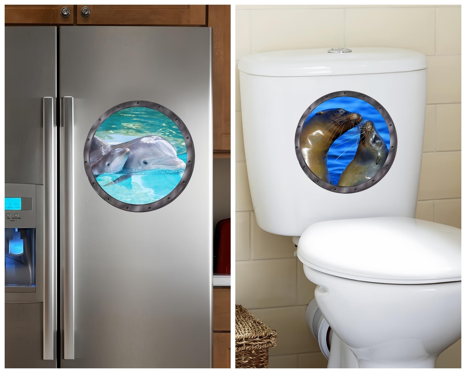 Wall Stickers & Murals, 9 Piece 11-Inch Marine Animal Decals with Porthole De…