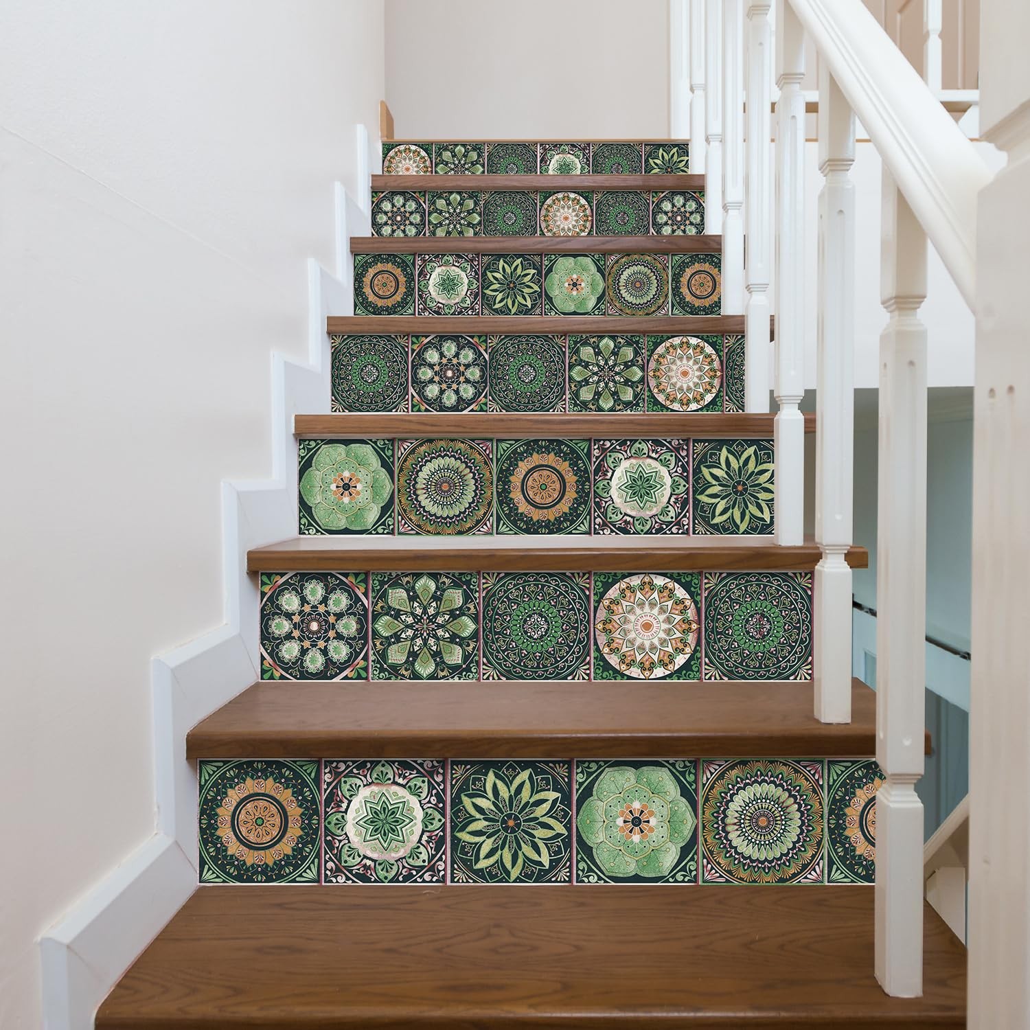 12 PCS Green Mandala Tile Stickers 6×6 inch – Moroccan Style Peel and Stick W…