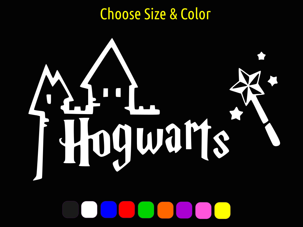 Hogwarts Castle and Wand Harry Potter Vinyl Window Decal CHOOSE SIZE COLOR