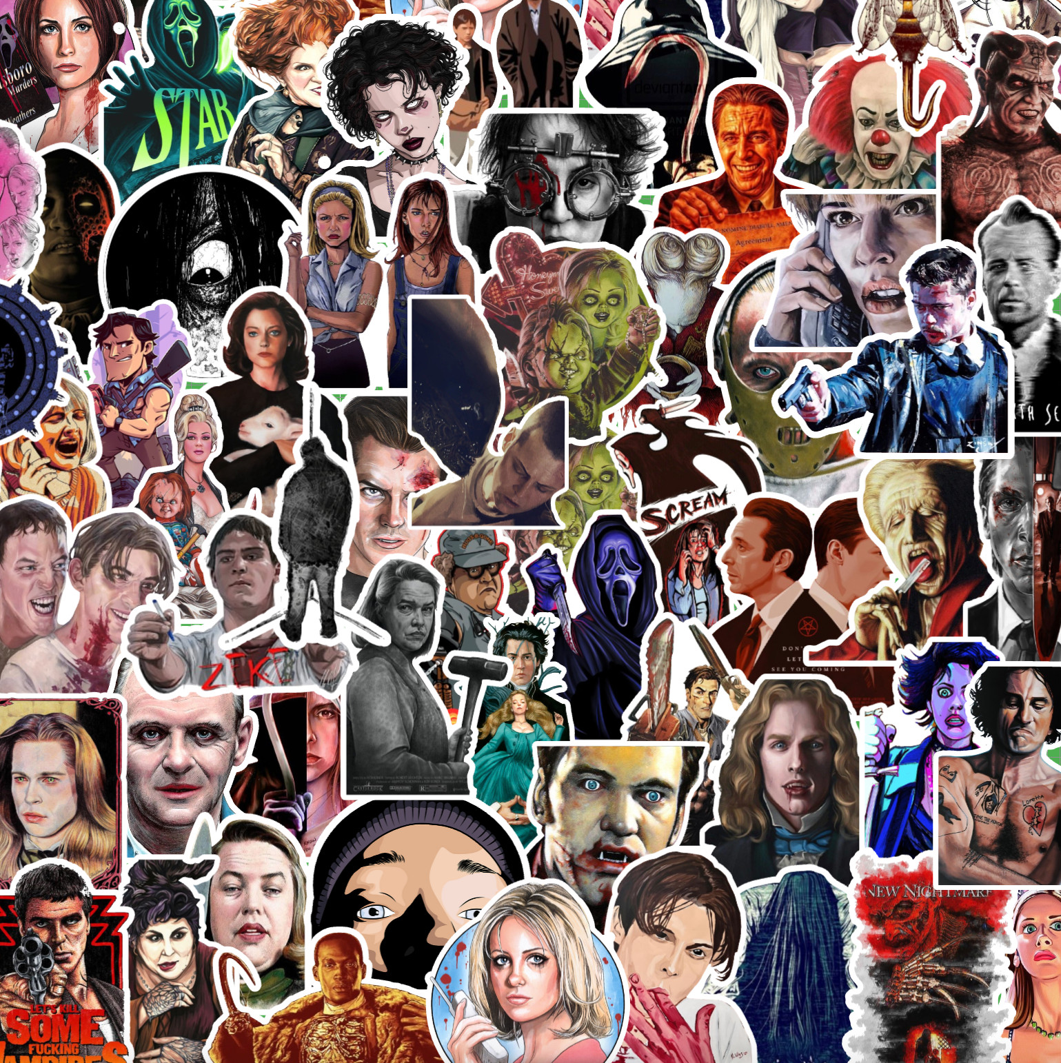 25/50 90's Horror Movie Sticker Pack-Waterproof Vinyl- Scream Seven Scary