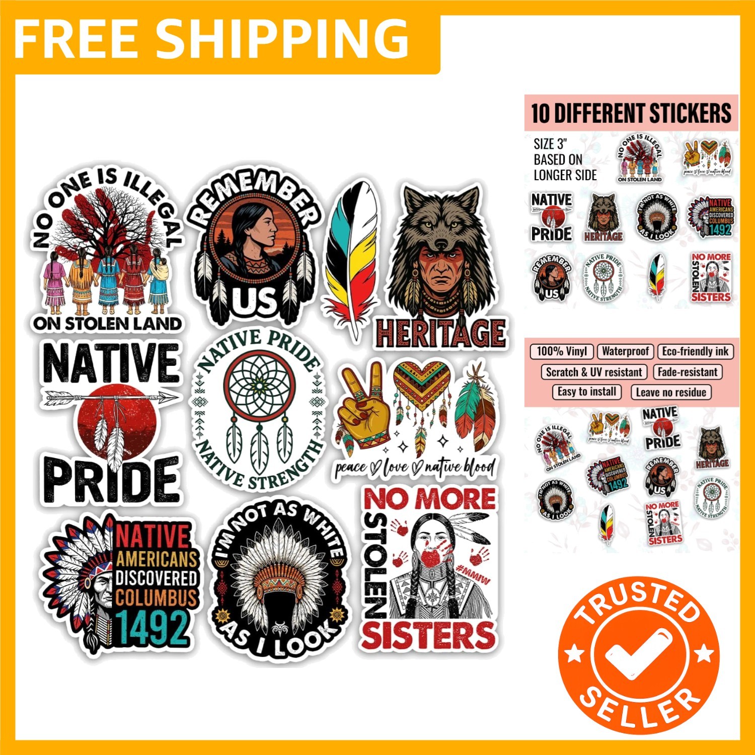 10Pcs-3in Indigenous Pride Sticker Pack, No One is Illegal On Stolen Land Nat…