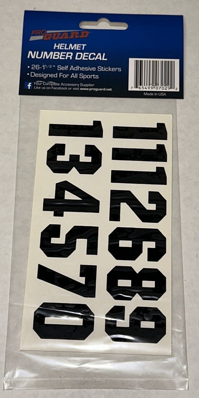BLACK Pro Guard Number Decals 26 x 1/2" Self Adhesive Hockey Helmet Stickers DIY