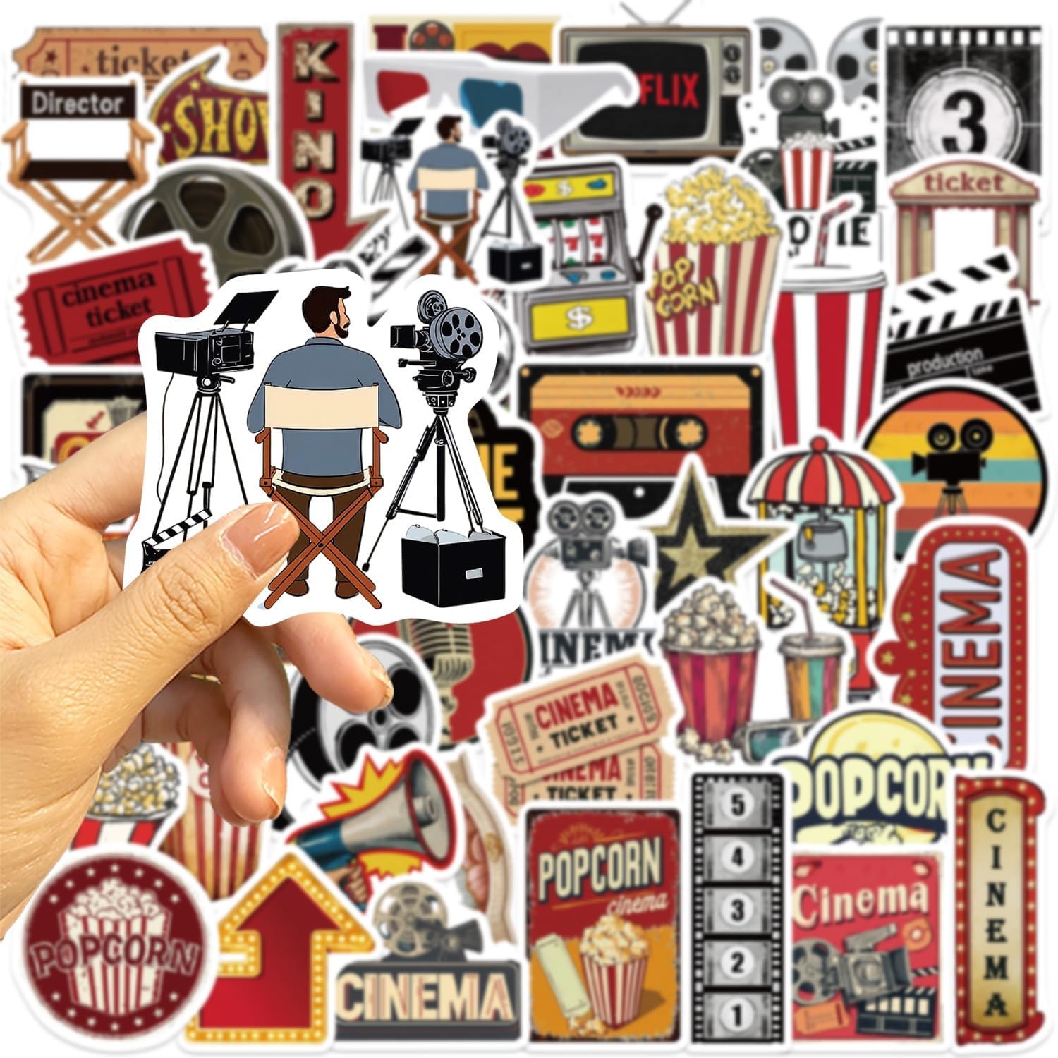 50PCS Movie Night Stickers Retro Cinema Vinyl Decals for Phone Laptop