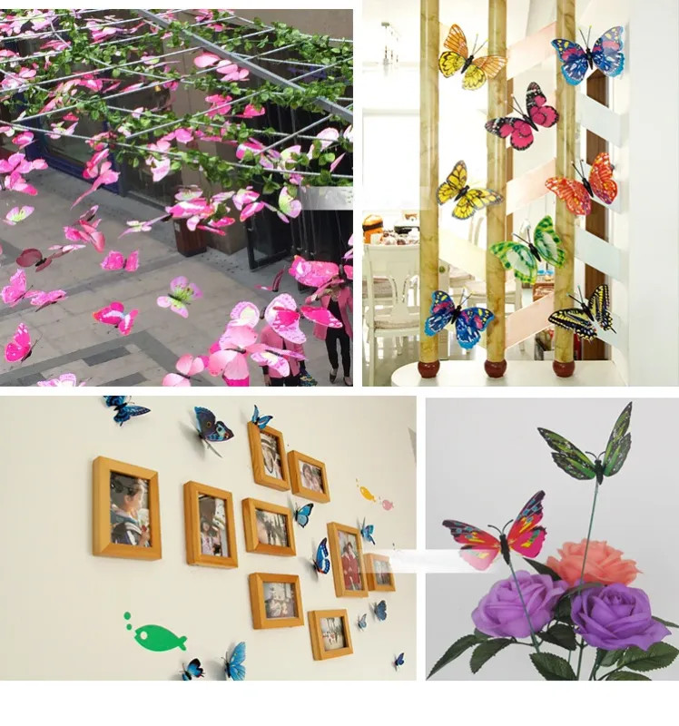 12Pcs Mixed Color Double Layer Butterfly 3D Wall Sticker For Wedding Decoration