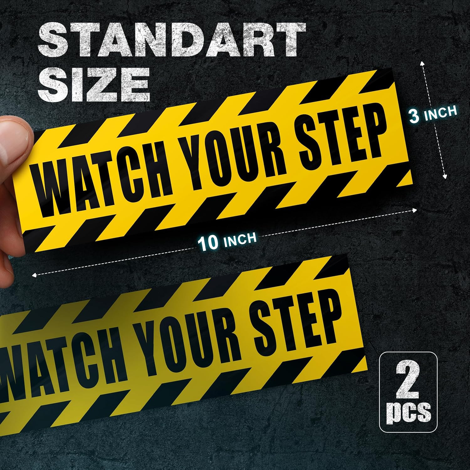 Watch Your Step Sticker, 10 X 3 Inch Reflective Yellow Safety Floor Decals, Wate