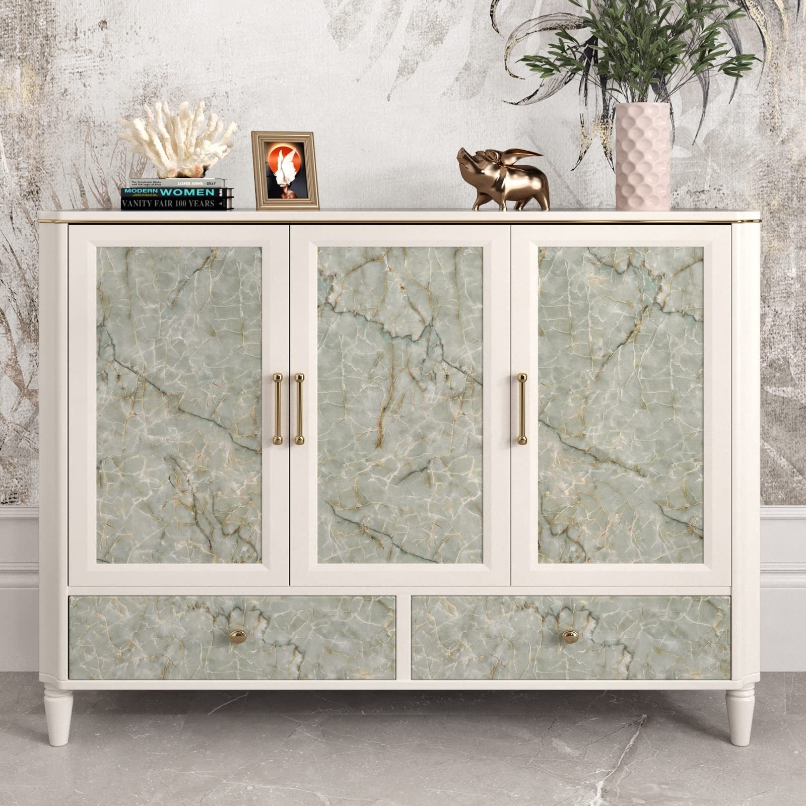 Vinyl 15.8" x 472" Green Marble Contact Paper for Cabinets Counter Top Waterp…
