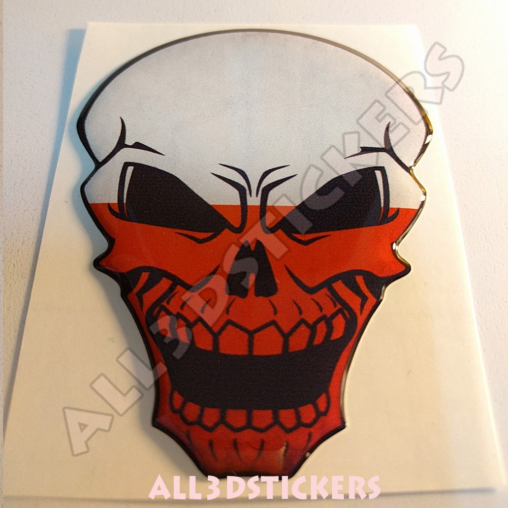 Sticker Flag Poland Skull Adhesive Decal Resin Domed Car Moto Laptop 3D