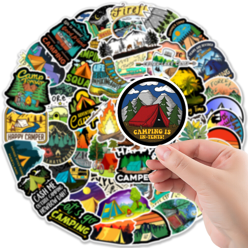50 Pcs Vinyl Stickers Camping Outdoorsy Hiking Bomb Graffiti Waterproof Decal