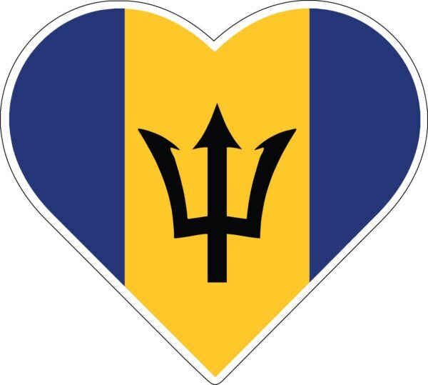 Barbados Love Heart Design Yellow Blue Flag Trident Emblem vinyl sticker / decal