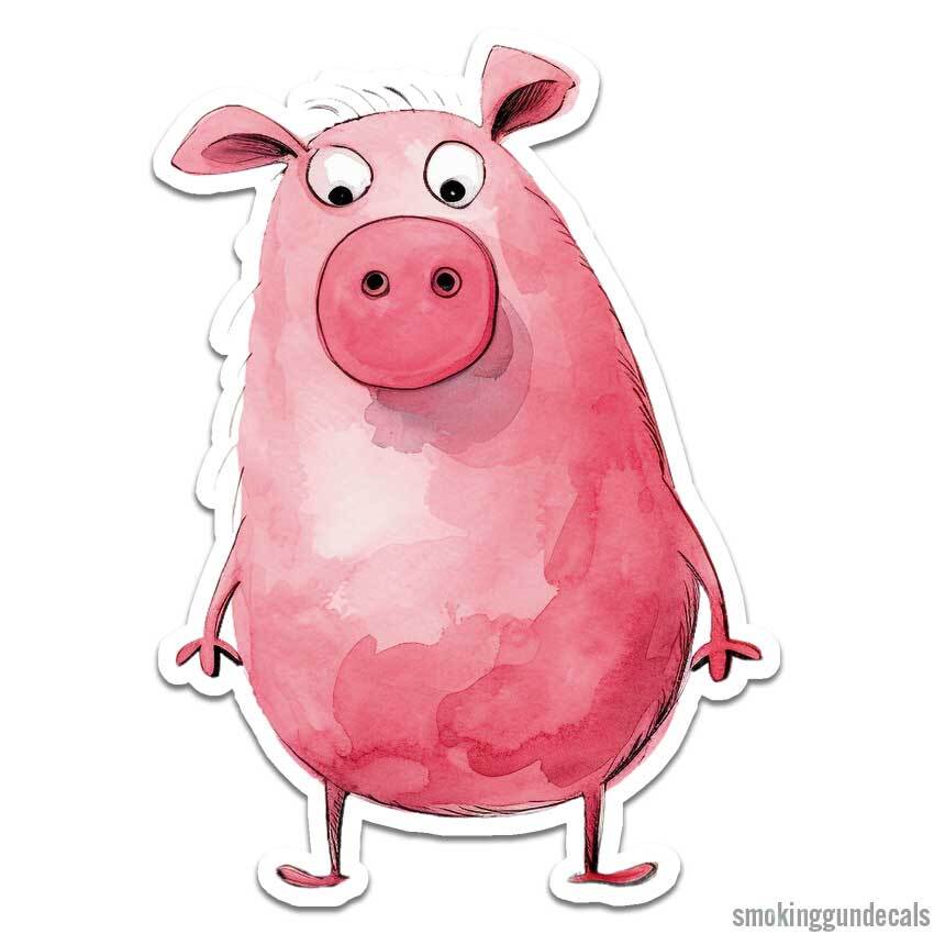 Funny Pink Pig, Vinyl Decal Sticker, Indoor Outdoor, 3 Sizes, #12328