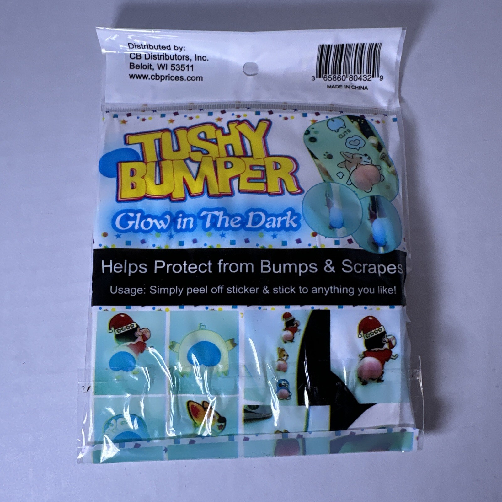 4 PACK GLOW IN THE DARK TUSHY BUMPER PEEL OFF STICK-ON SQUISHY BUTTS STICKERs