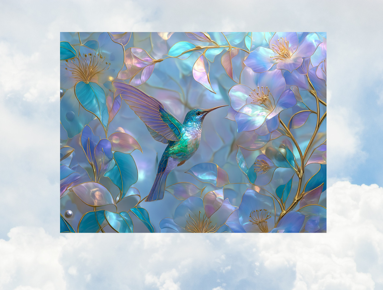 Hummingbird Faux Stained Glass WINDOW CLING Size 10.6" Vinyl Window Decoration