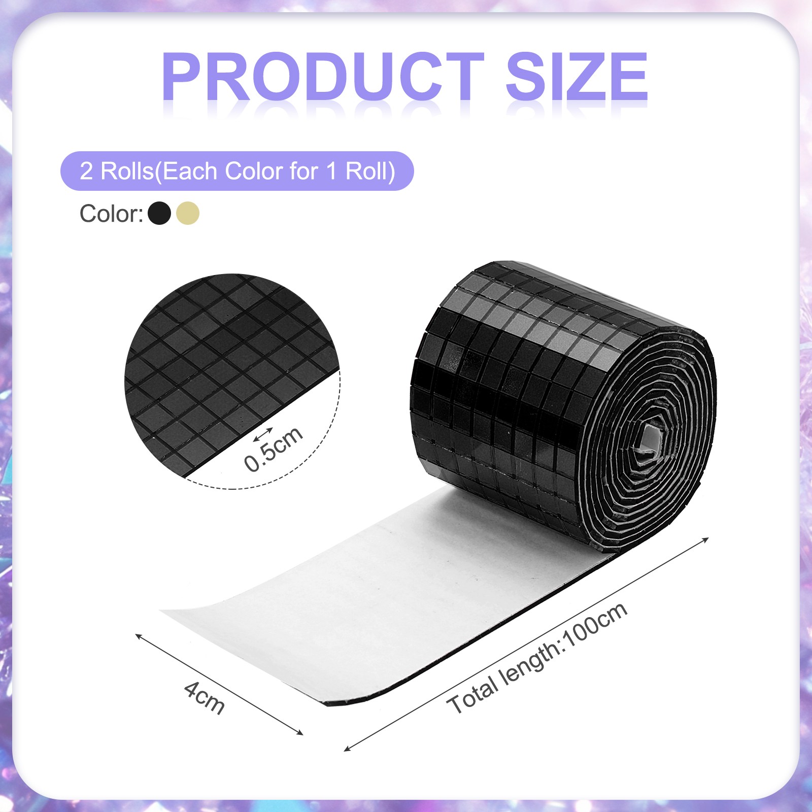 3200 Pieces Adhesive Mosaic Tiles 5 x 5 mm Disco Tiles 2 Rolls (Black/Gold)