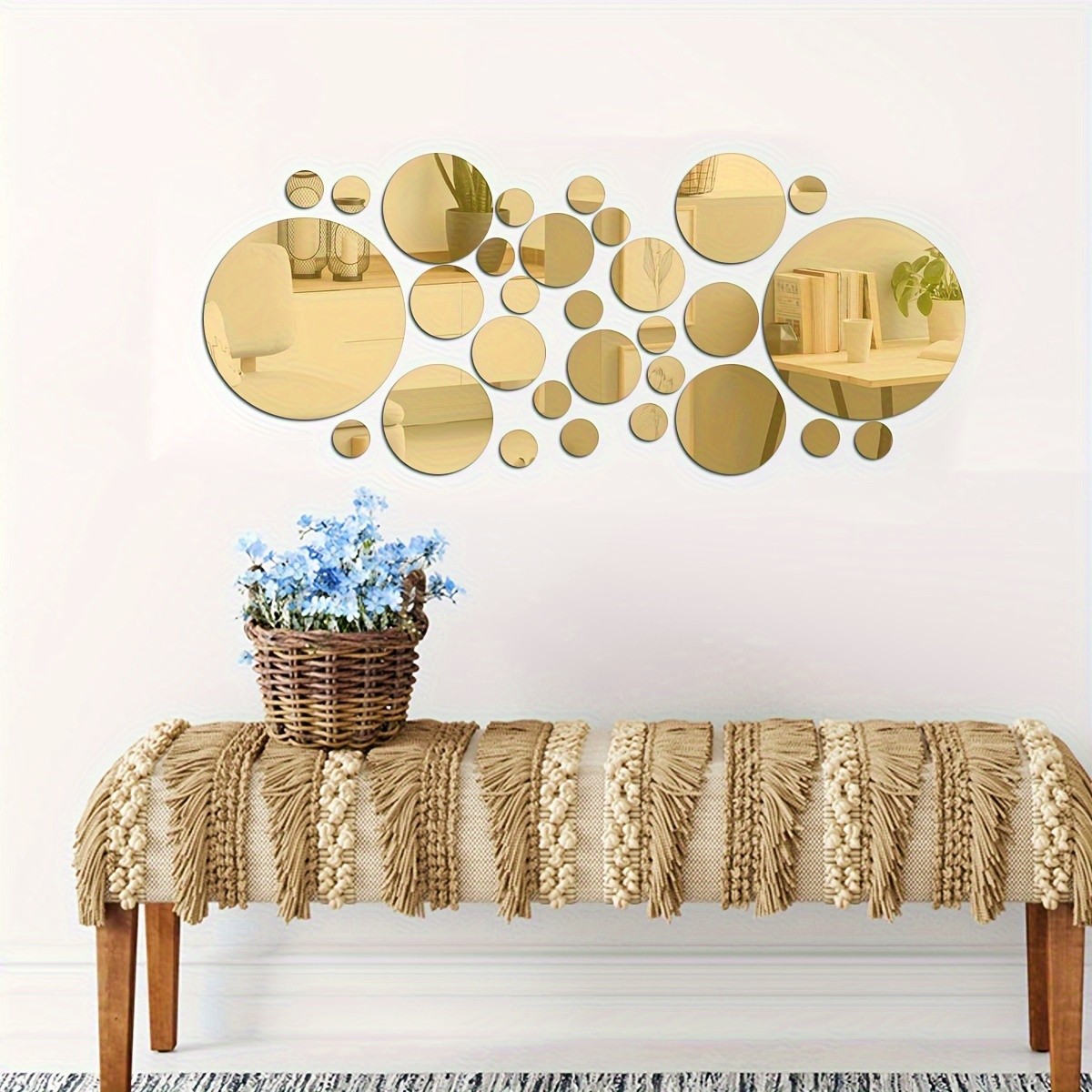Reusable Self Adhesive Mirror Tiles Lightweight Hallway Background Wall