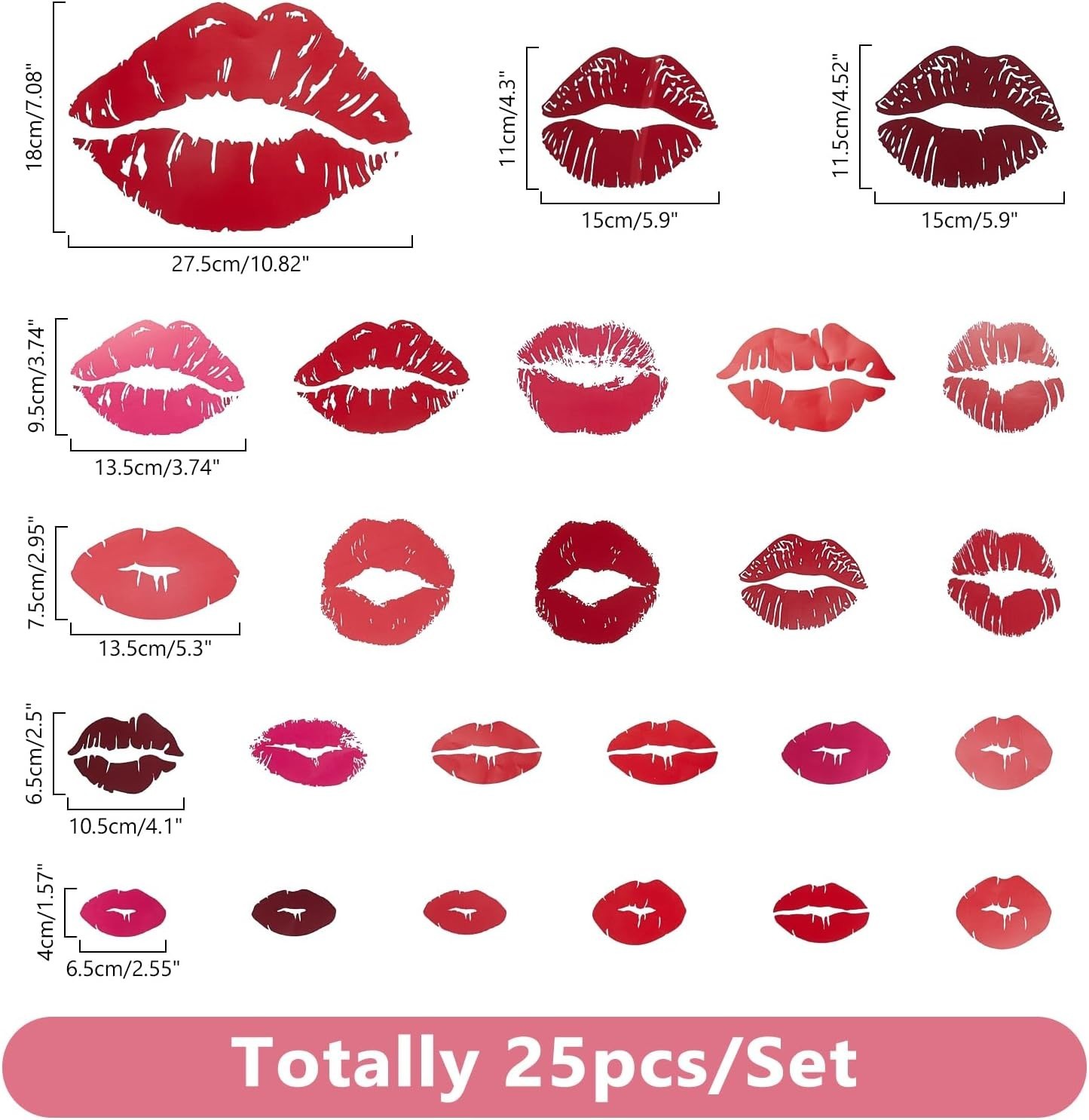 25PCS Red Lips Wall Art Stickers for Bedroom Living Room Valentine's Decor