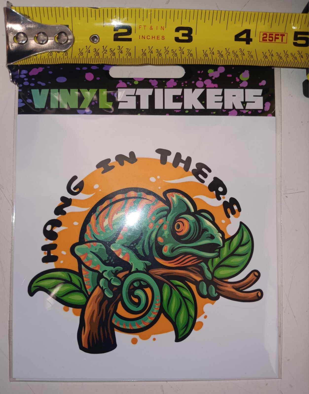 Hang In There "Chameleon" – Vinyl Sticker – 4.25in x 4in. UV/ WeatherProof