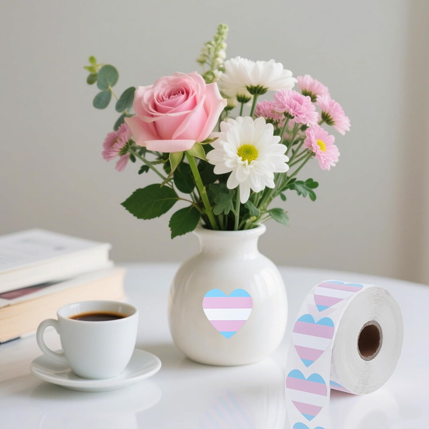 1000 Pcs Pride Stickers, LGBTQ+ Progress Pride Rainbow Heart Flag Stickers
