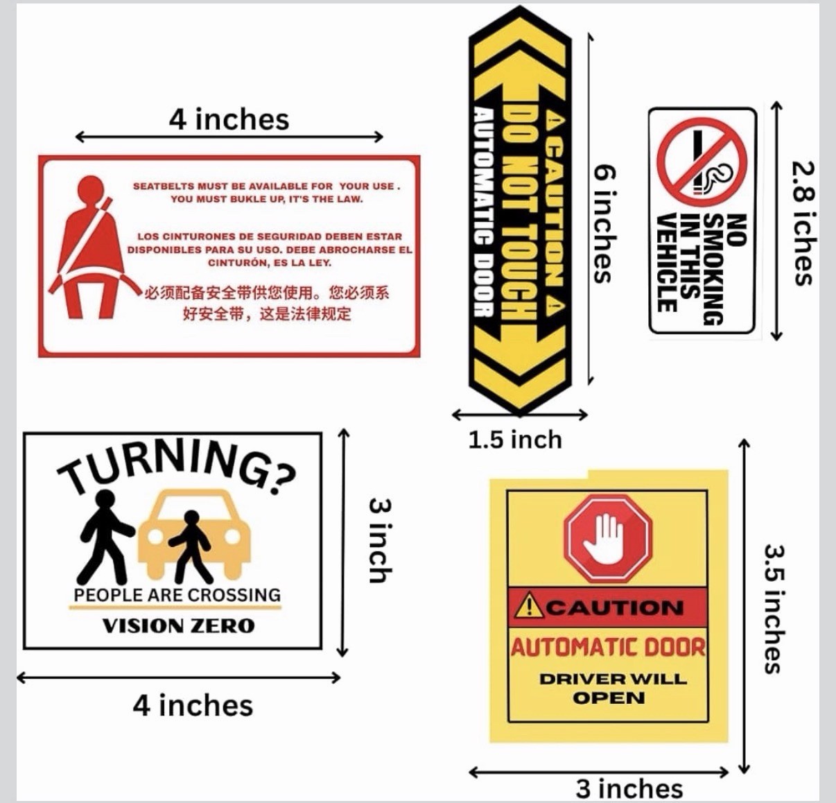 Tlc (uber ,Lyft,Taxi) Approved Vehicle Safety Decals Sticker- 14 Pieces.