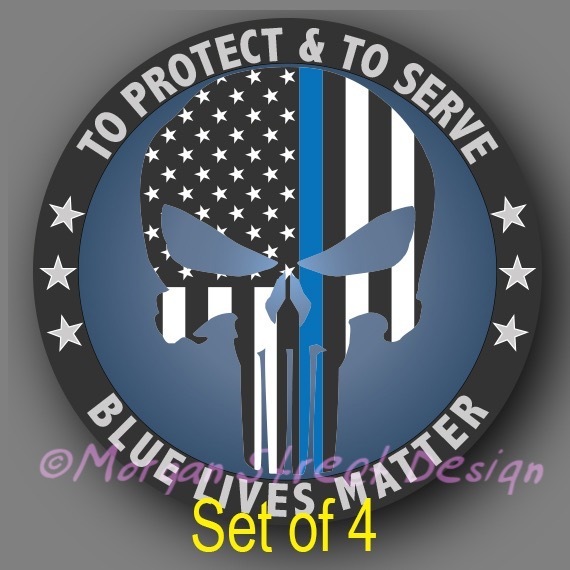 Set of 4 Punisher Police Blue Lives Matter 2” Phone Yeti Decal Sticker