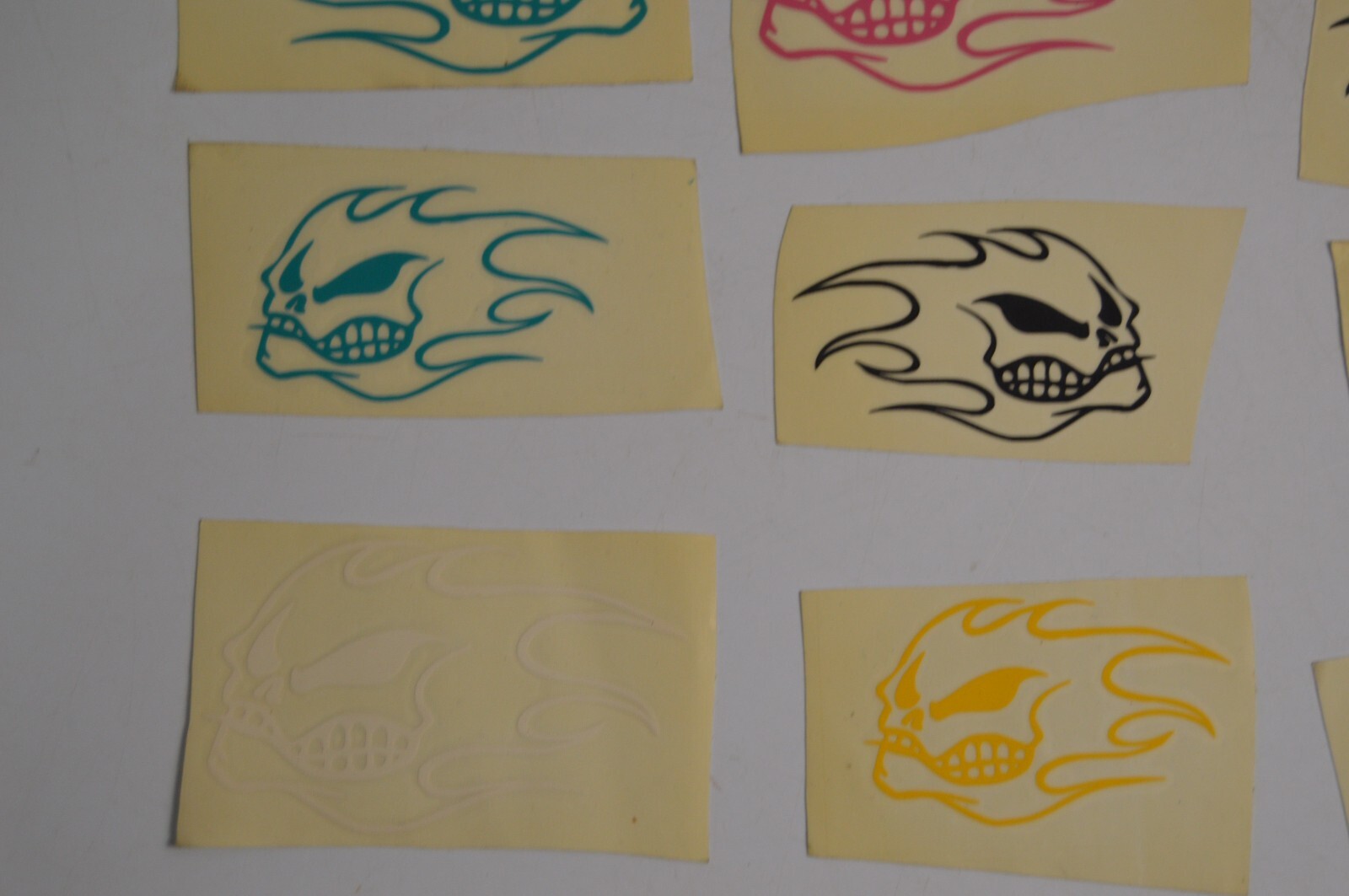 17 Vintage Flaming Skull Vinyl Decal Stickers Lot 1990's Carnival Collectibles