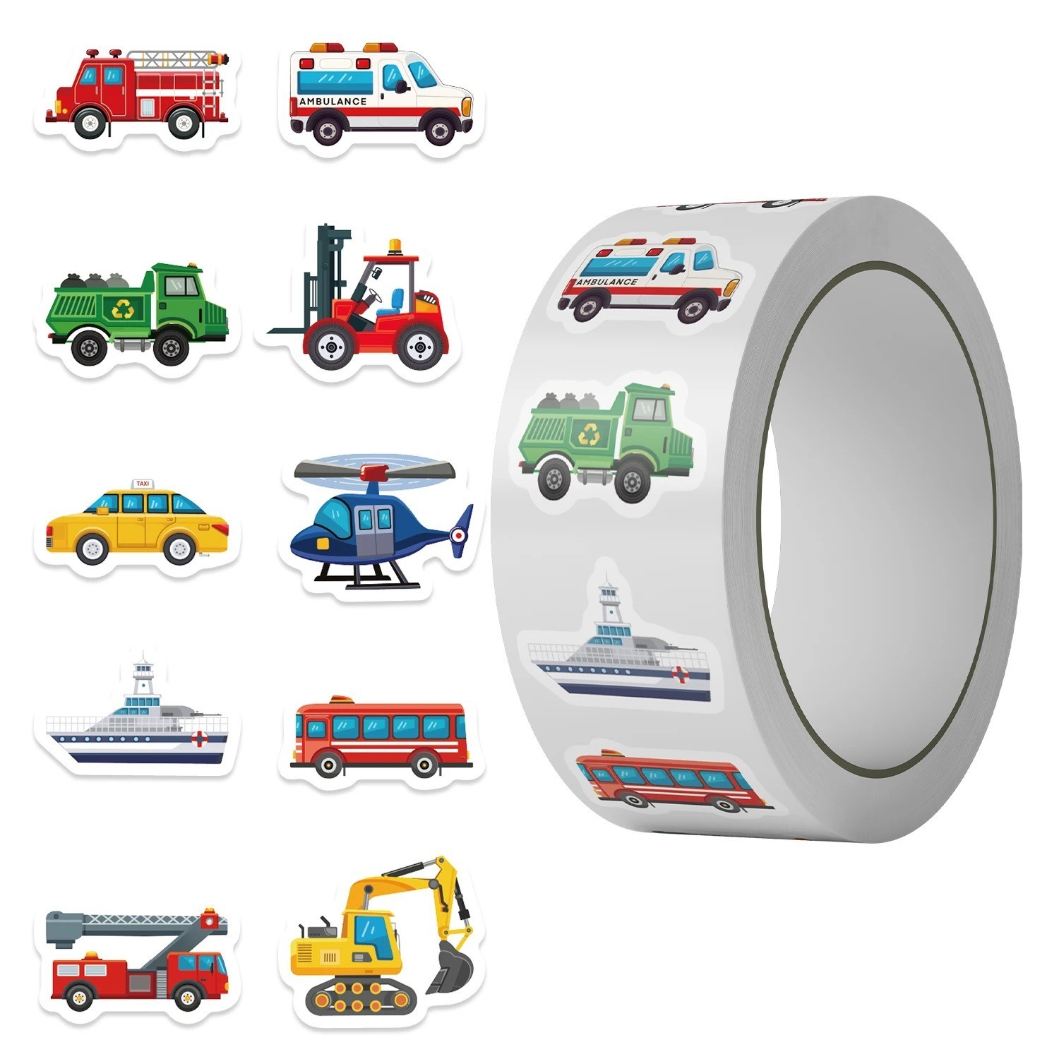 500Pcs Cute Construction Vehicle Stickers Roll Kids Rewards & Party Favors