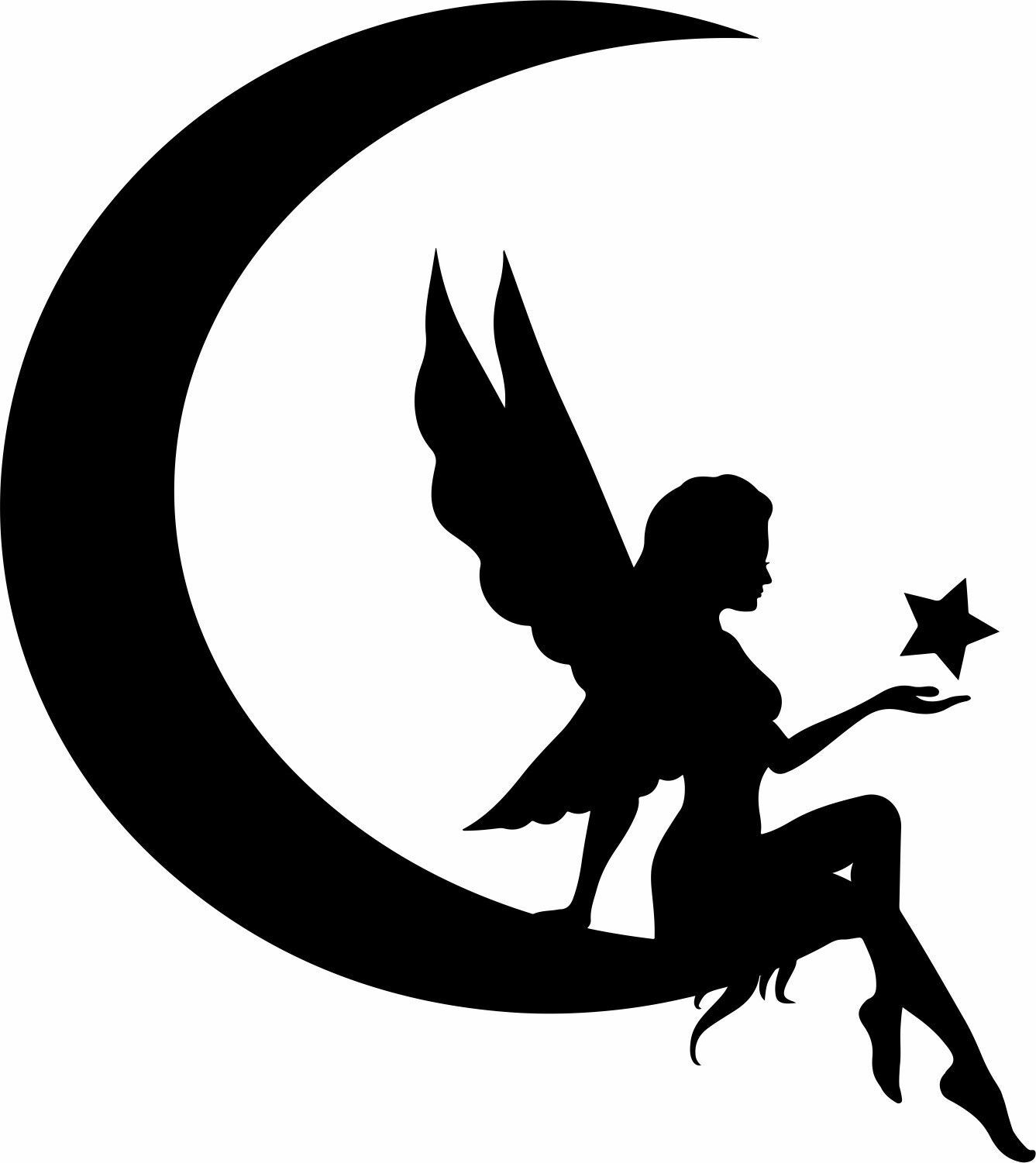 Fairy Vinyl Decal Sticker Pixie Sitting on Moon STICKER fairies car window