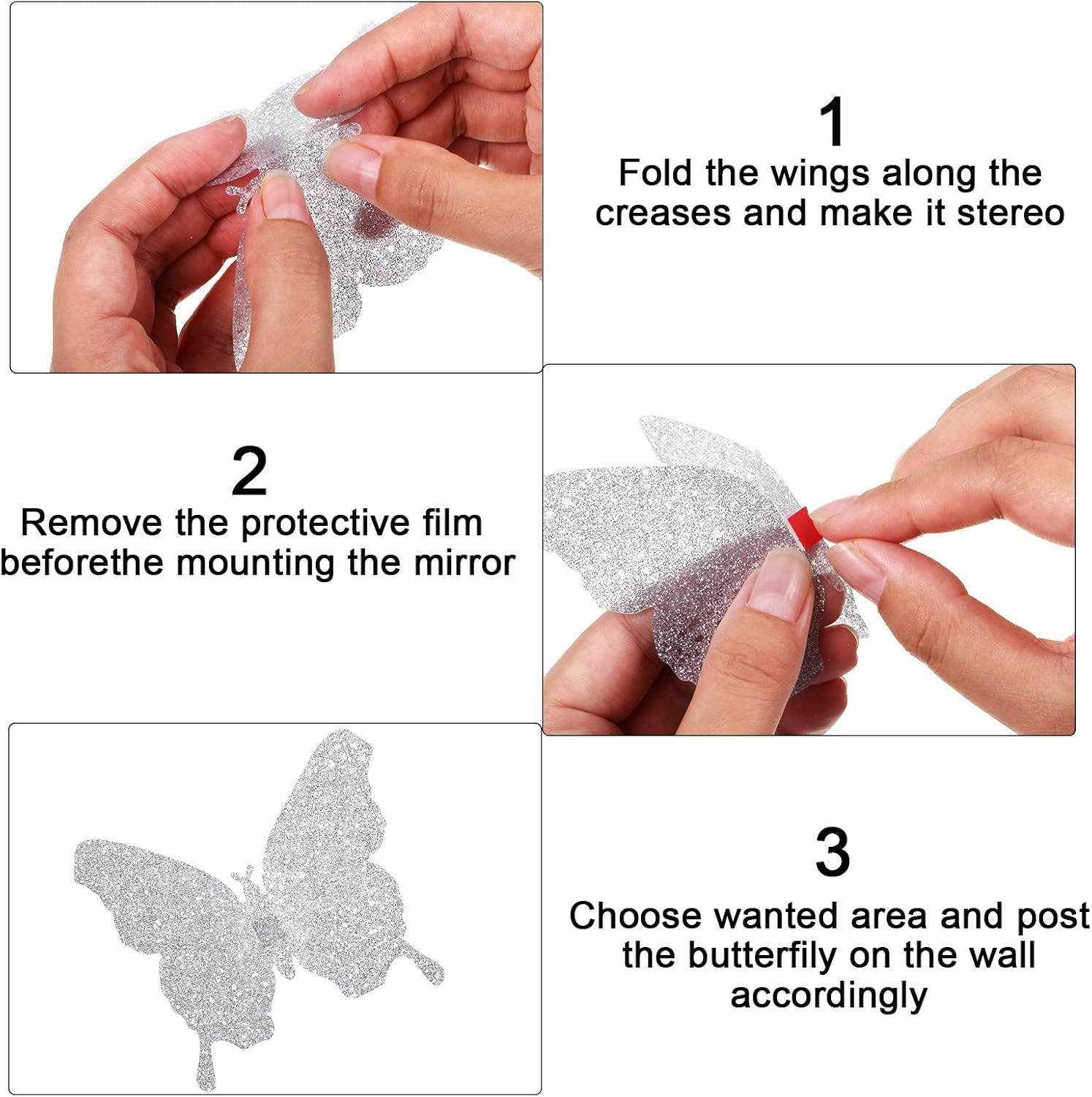 48 Pieces Butterfly Wall Decor DIY 3D Mirror Butterfly Stickers Removable Decals