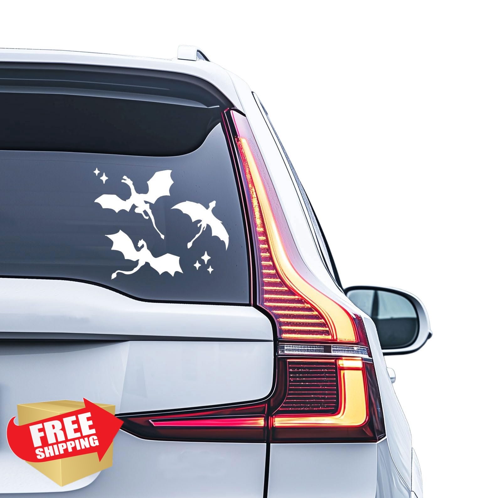 Celestial Dragon Car Decal Holographic Vinyl Sticker White Flying Dragon