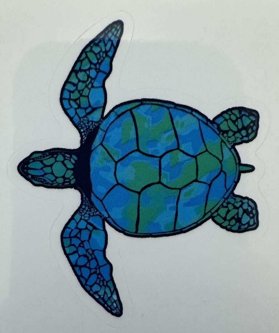 SEA TURTLE ~ BLUE / TEAL ~ SEA LIFE – Small Vinyl Sticker – (2in x 1.5in)