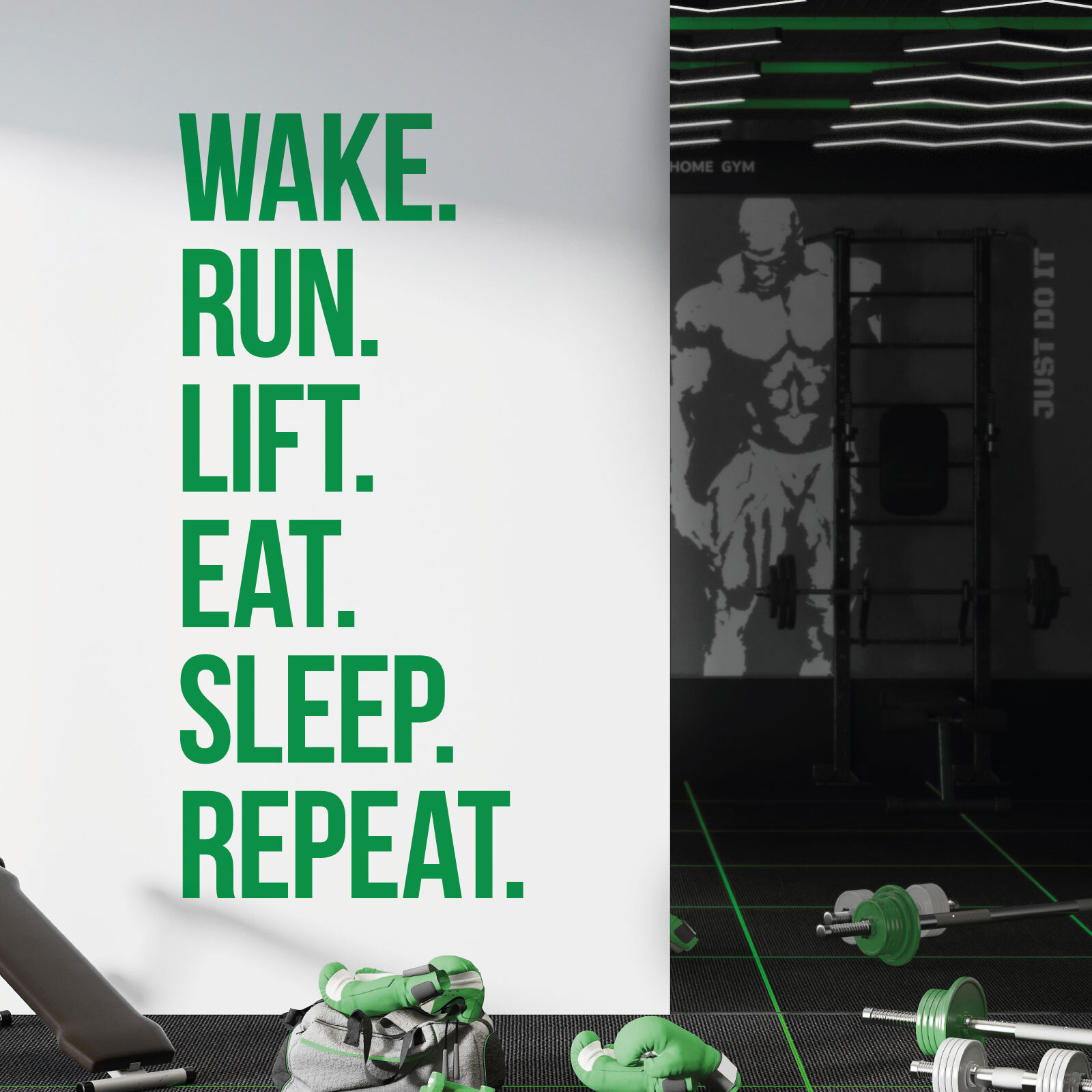 Wake. Run. Lift. Eat. Sleep. Repeat. – Gym Motivational Vinyl Wall Sticker UK