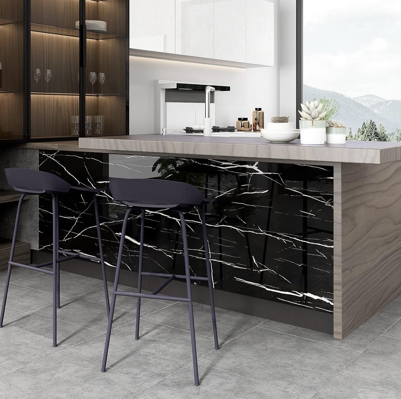 FUKU MON 24"x394" Black Marble Wallpaper Marble Contact Paper for Countertops…