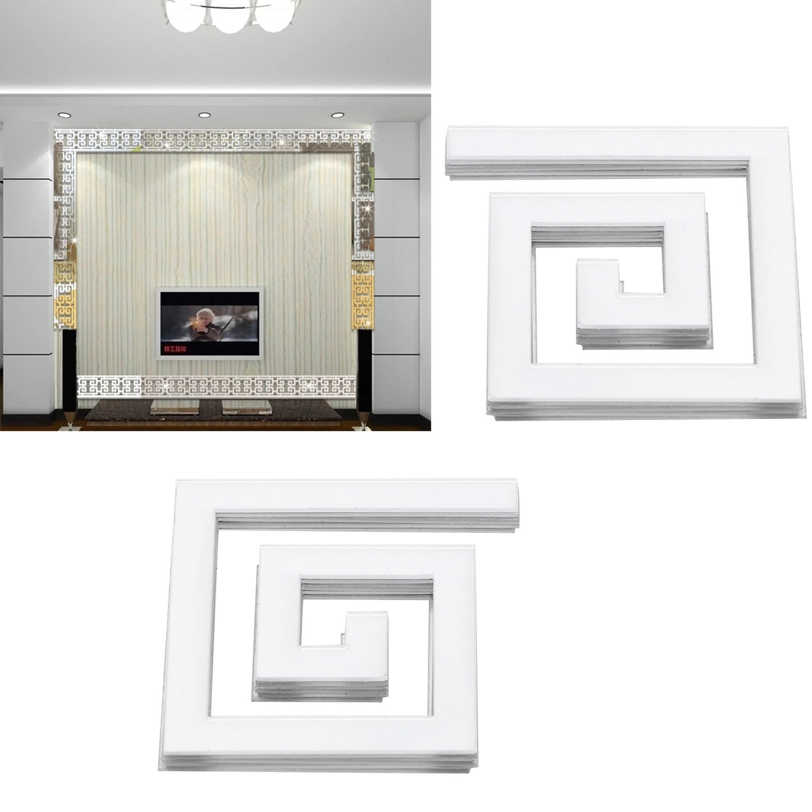 (Silver)10Pcs 5x5CM DIY Waist Line Mirror Sticker Modern Acrylic Wall Sticker US