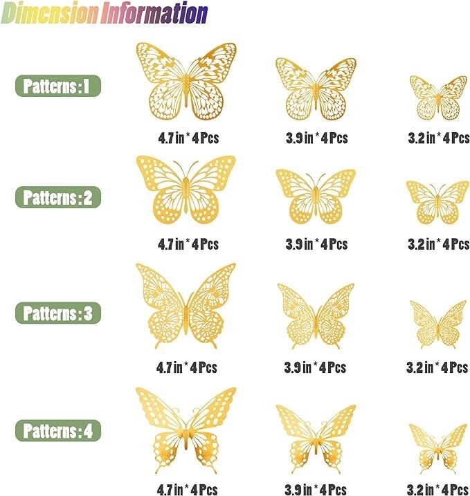 Decoración de pared con mariposas en 3D, 48 piezas, 4 estilos, 3 tamaños. neuvo.