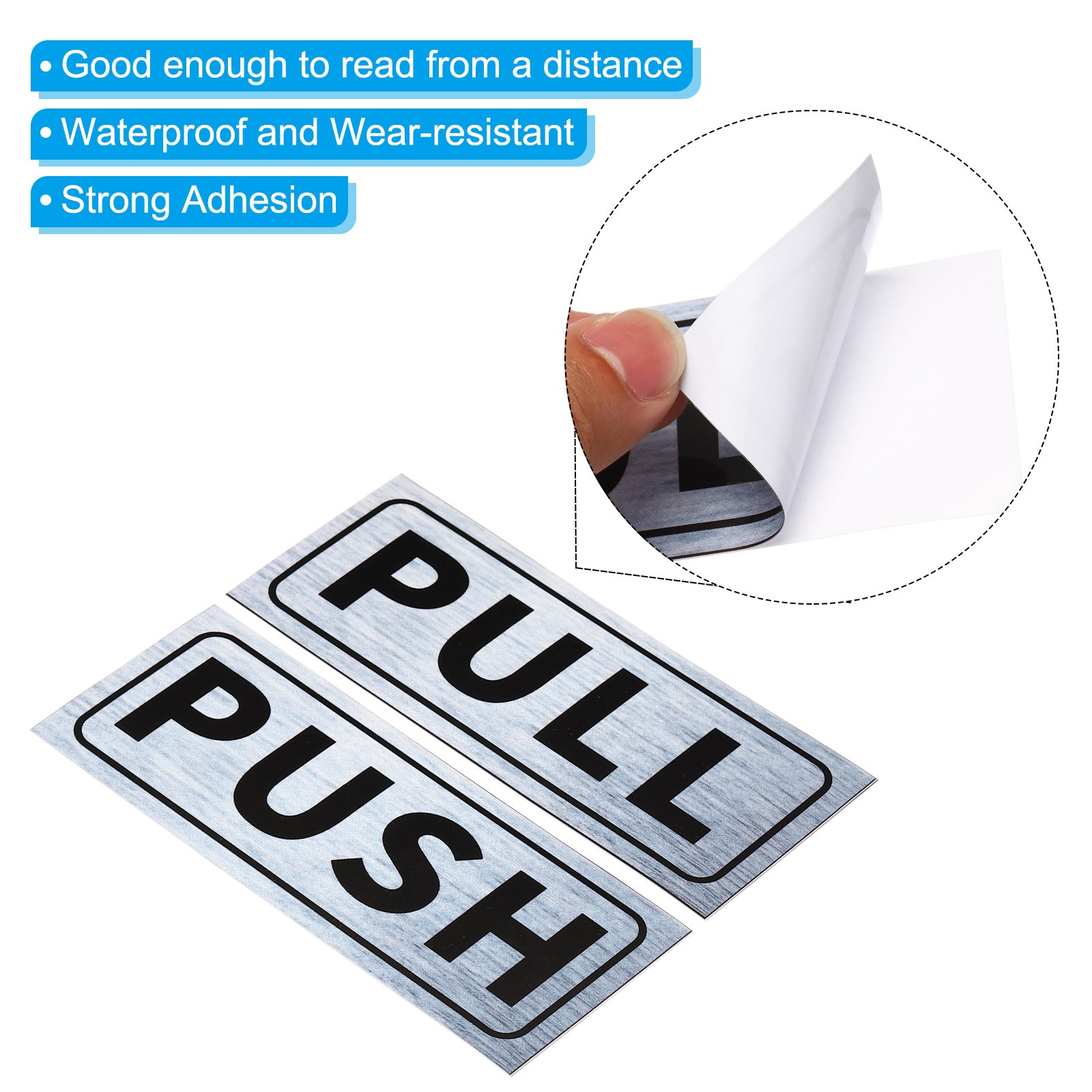 1Set Push Pull Door Sign 2"x5" Adhesive Horizontal Pull Push Sticker Silver