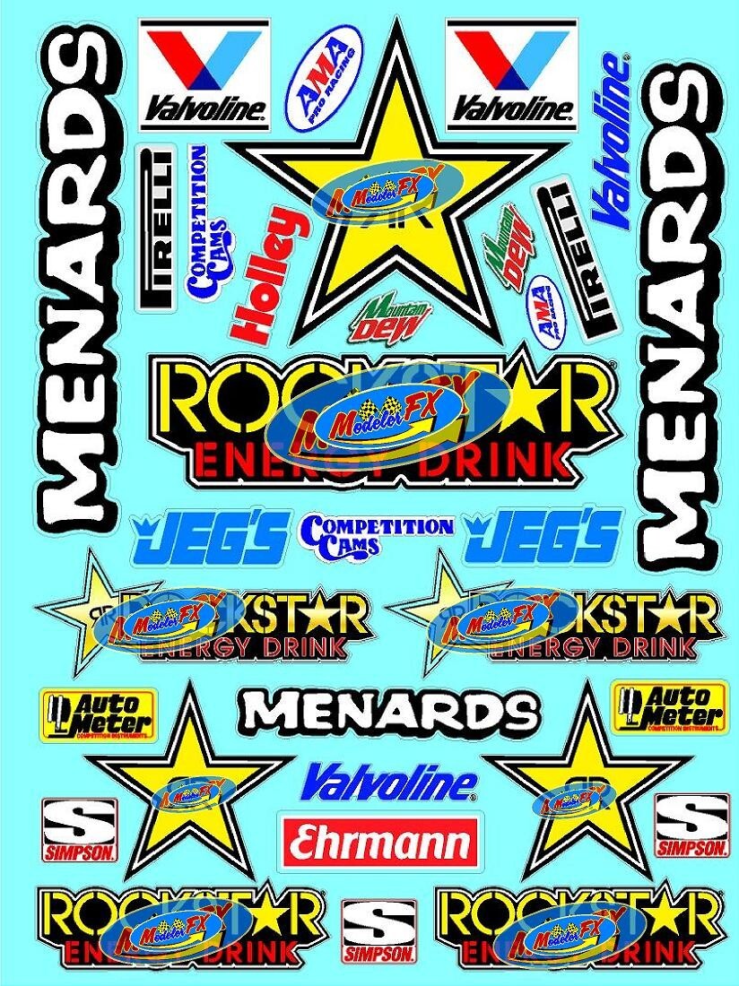WHITE Vinyl Sticker Sheet 52-R/C MODEL Decal fits 1/10-1/16 Scale ROCKSTARSACING