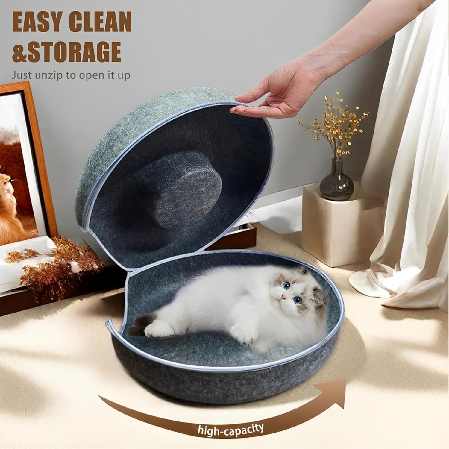 Bed for Cats 24inch Washable Interior for Indoor Cats Light Gray