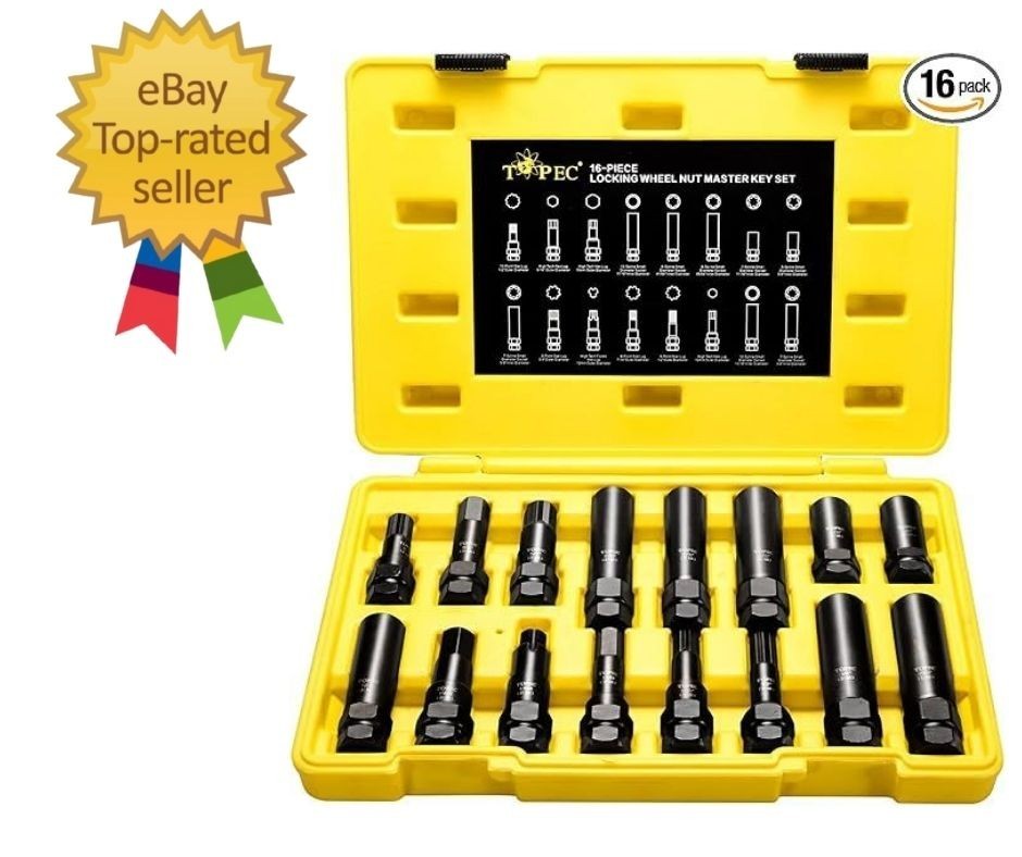 16-Piece Locking Lug Nut Master Key Set | 5, 6, 7, 12 Spline Socket Set, Star an