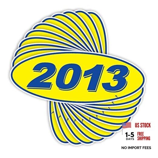 Versa Tags Oval Model Year Car Dealer Window Stickers Proudly 2013 Blue/Yellow