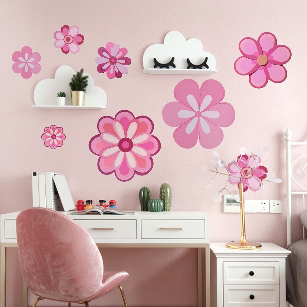 Set of 8 Floral Wall Decals for Living Spaces Waterproof and Removable