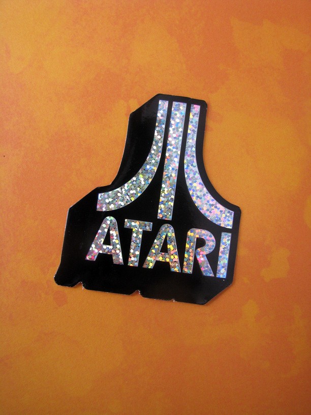 Atari Blocky Glitter Sticker Skateboard Sparkle Shiny Decal Retro Video Gaming