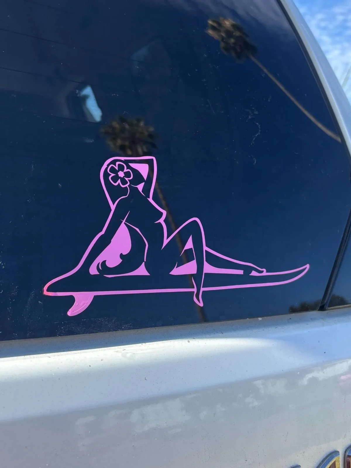 9" Pink Hawaiian Surf Sexy Surfer Girl~ Hawaii Vinyl Car Window Decal Sticker