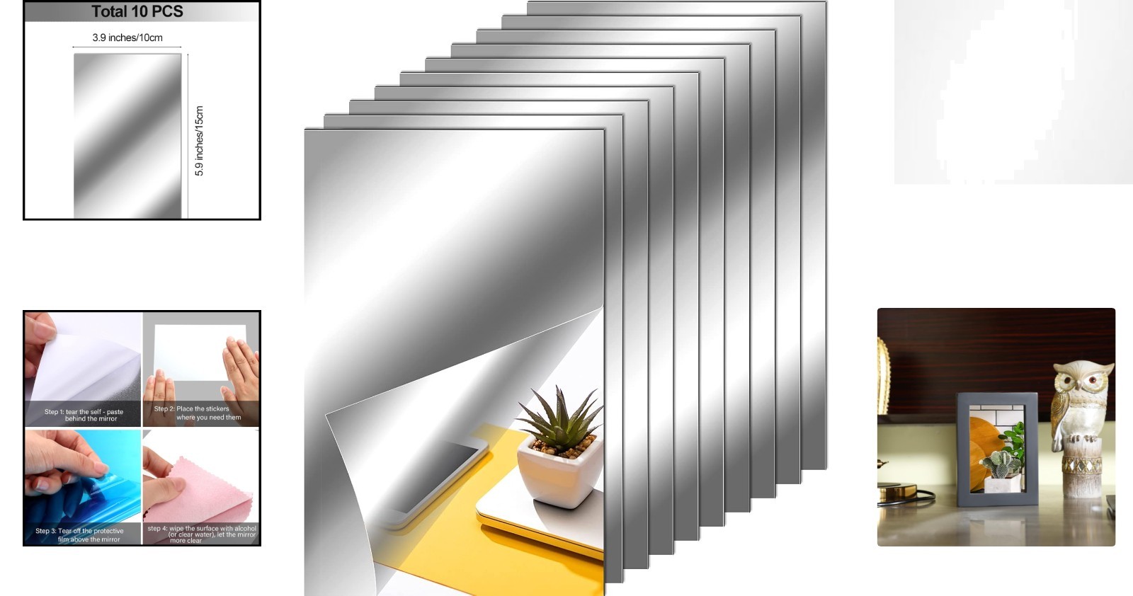 Frameless 4×6 In. Self-Adhesive Mirror Sheets – 10 Pieces for Versatile Decor