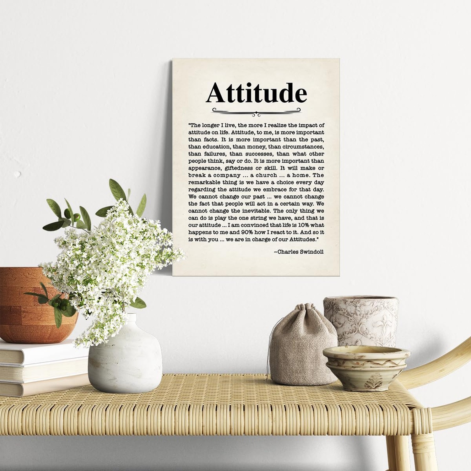 Inspirational Wall Decor Attitude Quote Canvas Painting Framed Wall Art Decor…