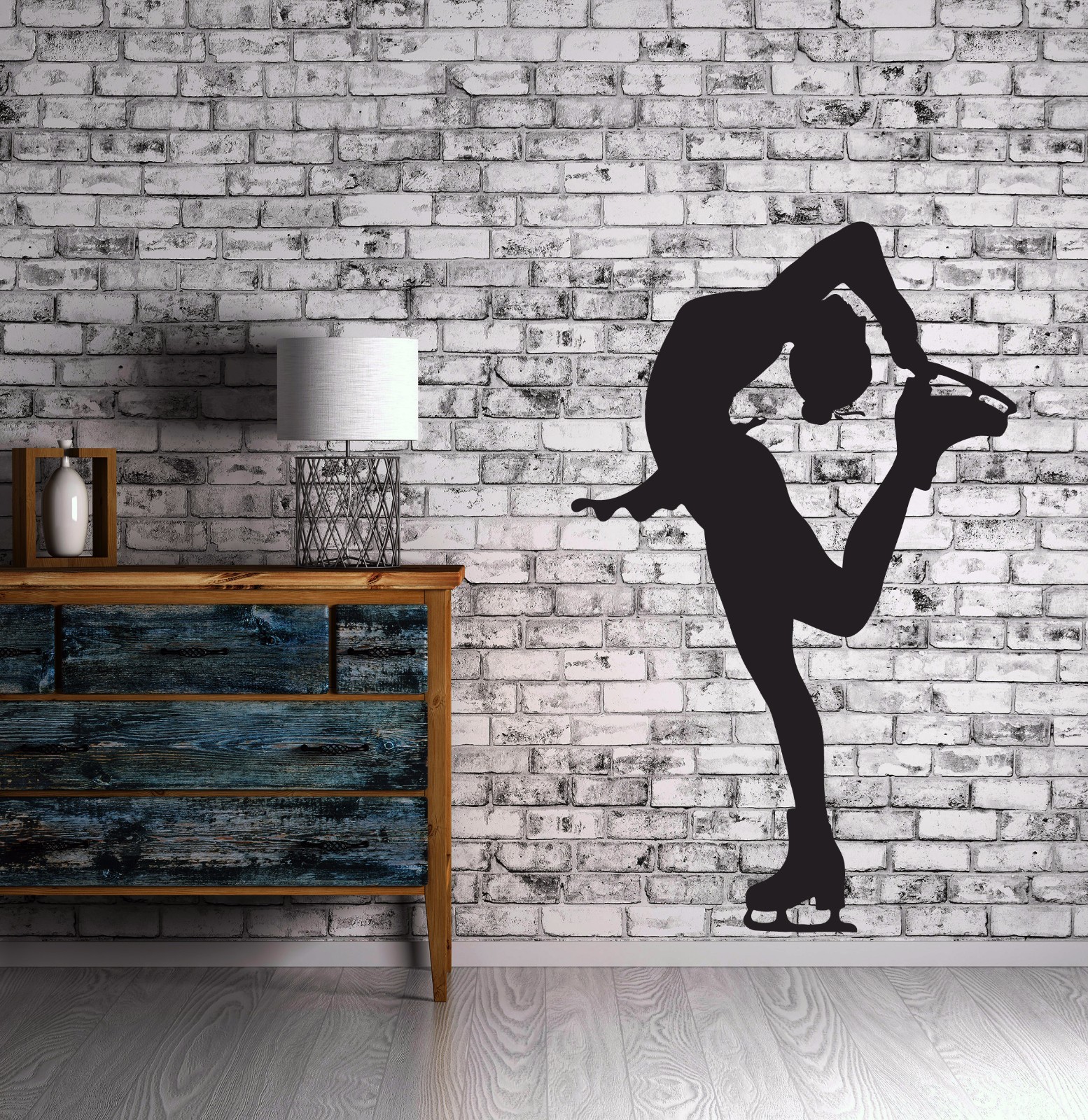 Vinyl Decal Silhouette Sportswoman Figure Skating Wall Sticker (n602)
