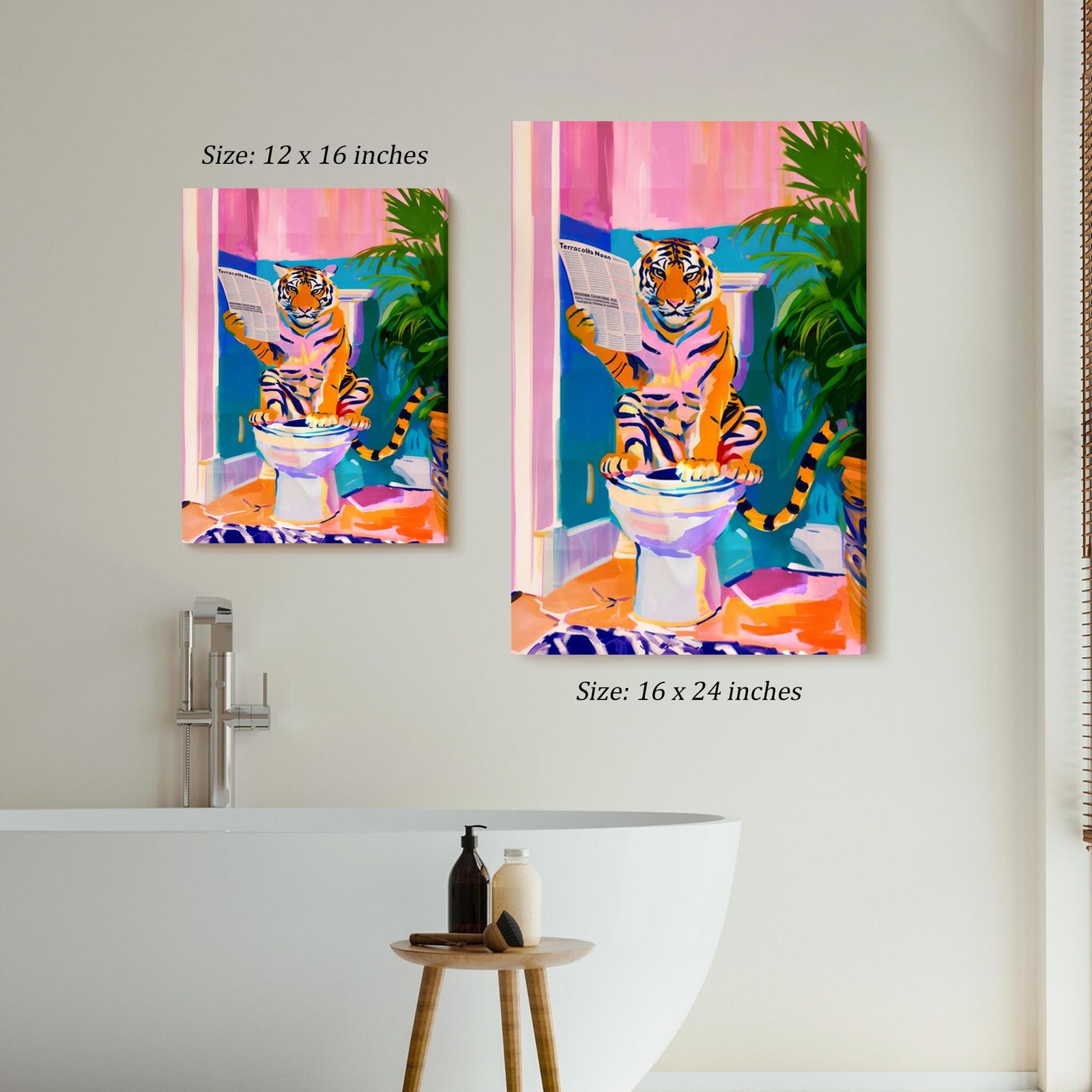 FWAHREN Tiger on Toilet Funny Bathroom Wall Art, Eclectic Cute Animal Paintin…