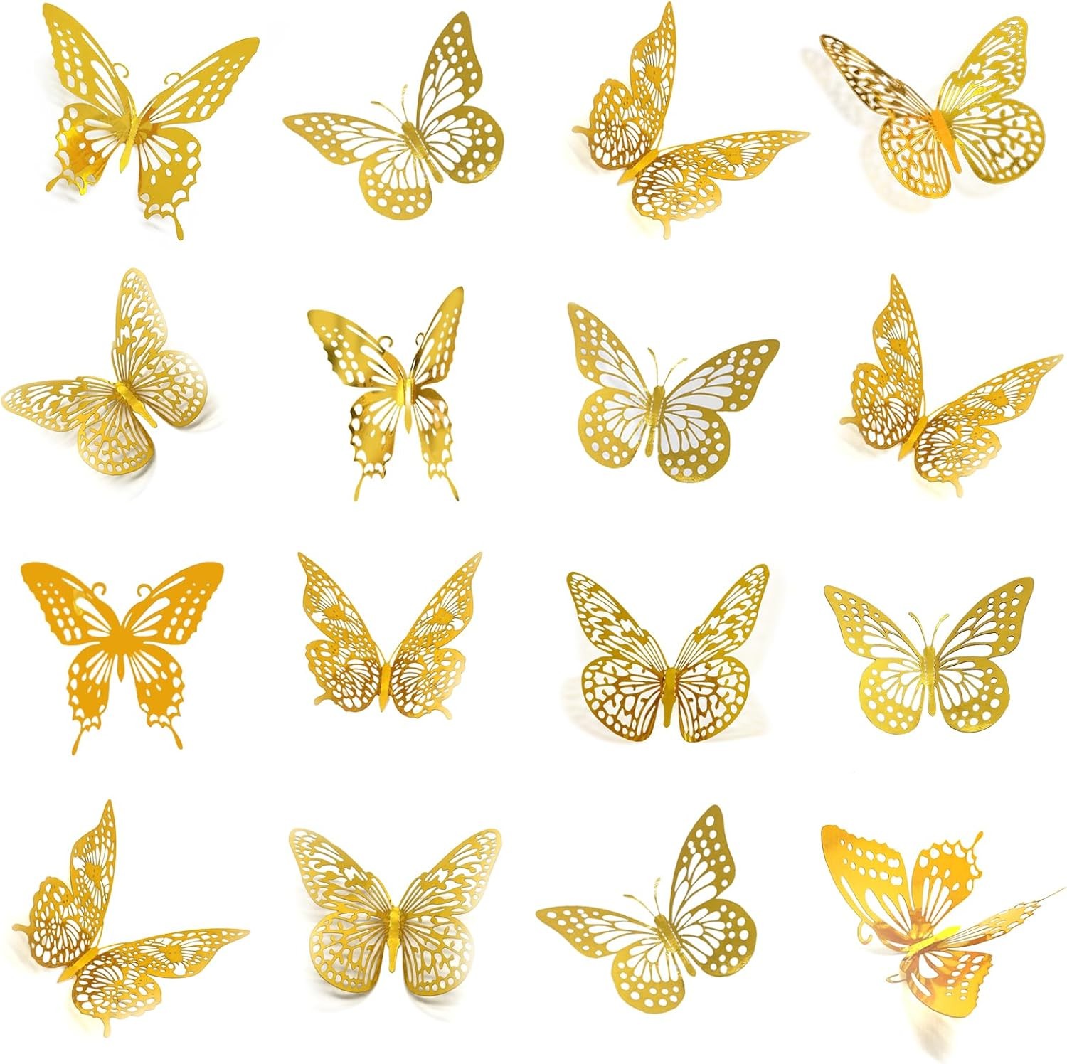 3D Butterfly Wall Decor 48 Pcs 4 Styles 3 Sizes, for Birthday Gold