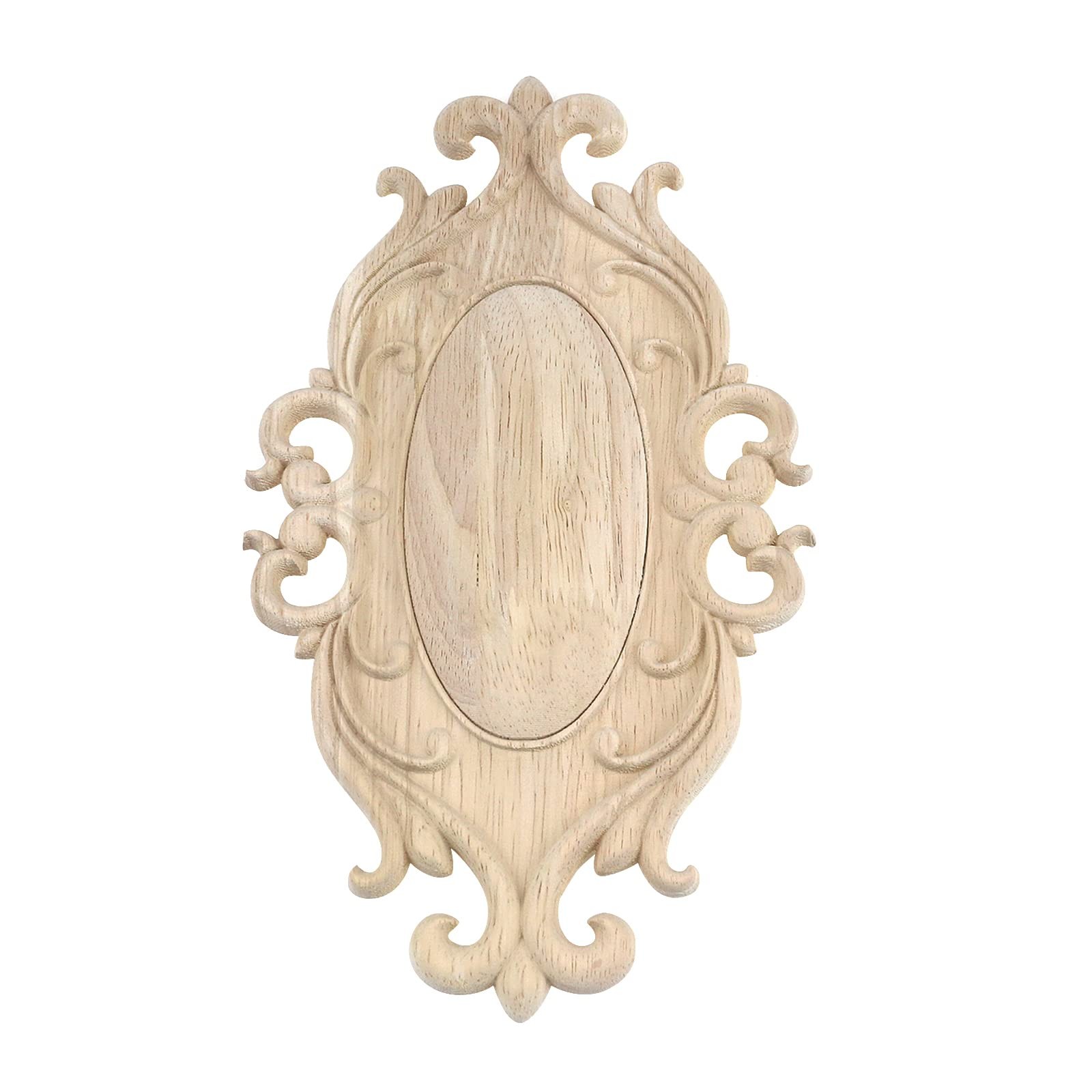 1-Pack Wood Carved Onlays Appliques,Oval Shaped Unpainted Solid Wood Carving …